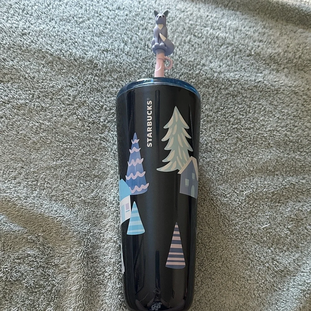 Starbucks 24oz Fox 🦊 Tumbler with Pastel Blue, Lavender, and Pink Trees - Picture 1 of 6